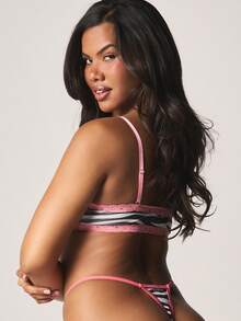 Missguided x Playboy Zebra Print Thong Underwear With Pink Trim Contrast Detail String Back Low Rise Intimate Lingerie - Multicolor - View 3