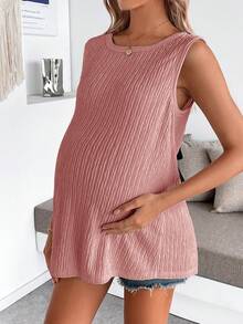 SHEIN 孕妇夏季休闲纹理蝴蝶结装饰吊带背心 - 藕粉色 - 查看 7
