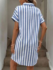 Easowa 可追溯棉質藍白條紋襯衫連衣裙（女裝） - 藍白色 - 查看 2