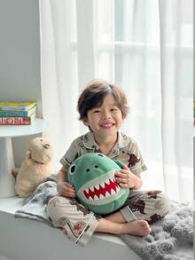 Conjunto de 2 piezas de cardigan de manga corta y pantalones con estampado de dinosaurio lindo para niño pequeño, ropa de estar en casa informal - Multicolor - Ver 5