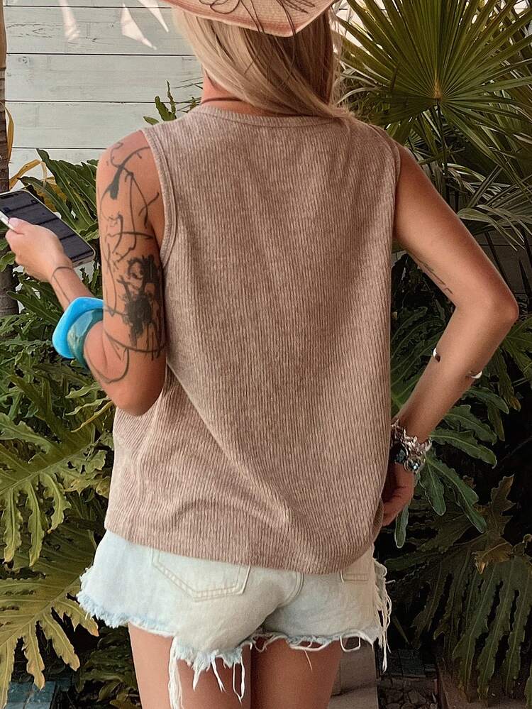 Women's Floral Decor Sleeveless Casual Vacation Top, Spring/Summer