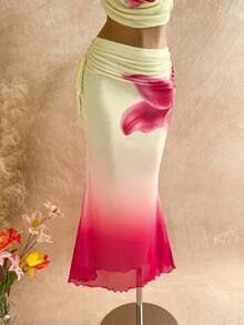 Soleia 2pcs/Set Women Floral Print Halter Neck Pleated Top And Pleated Skirt - Multicolor - View 4