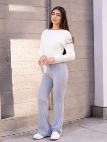 Andrea Bello 复古风格灰色系腰喇叭腿运动裤 - 灰色 - 查看 5