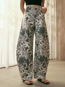 Arave Women's Leopard Print Loose-Fit Straight-Leg Curved Trousers With A Leopard Print Design, Suitable For Everyday Commuting Summer Spring Cheetah Print - Apricot - View 5