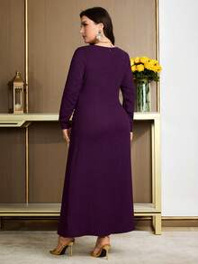 Modelyn Vestido de manga larga de unicolor elegante para mujer de talla grande - Burdeos - Ver 2