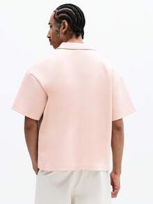 SUMWON Men's Box Fit Embroidered Polo Shirt Short Sleeve Collared Summer Casual Classic Boxy Cut Top - Apricot - View 2