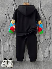 SHEIN HOT STUFF 2pcs/Set Young Boy Cute Streetwear Style Cartoon Pattern Hoodie & Pants Set, Comfortable Long Sleeve Sweatshirt And Pants Set - متعدد الألوان - مشاهدة 2