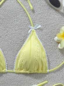 Swim Vcay Women's Sweet Bow Embossed Bikini Set, Beach Vacation Summer - Yellow - View 6