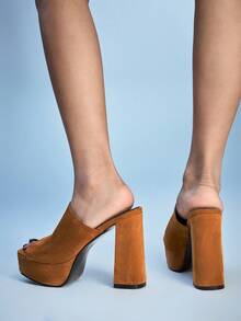 Sugerpunk Suede Super High Heel Waterproof Platform Peep Toe Slip-On Sandals Valentine's Day - Camel brown - View 5