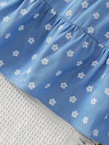 Vintaside Kids 女童夏季无袖吊带优雅清新花卉数码印花连衣裙，适合旅游、度假、海滩玩耍或参加家庭聚会、派对等活动。 - 藍色 - 查看 5