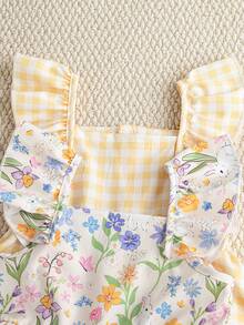 Souflis Souflis Bộ 2 chiếc váy bé gái kẻ caro và họa tiết hoa, tay bồng, cài cúc phía trước, dễ thương cho kỳ nghỉ hè. - Nhiều màu - Xem 6