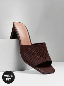 SHUZIA Women's Wide Fitting Breathable Woven Coffee Open-Toe Cushioned Mid-Heel Mules – Lightweight, & Easy To Pair - Brown - View 4