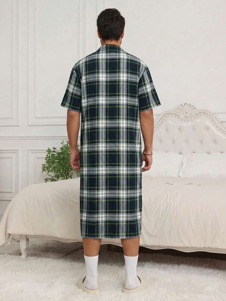 Men's Long Plaid Robe, Multi-Color, Spring/Summer