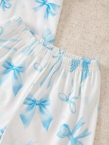 Bộ áo cardigan ngắn tay và quần short màu hồng in nơ dành cho bé gái, chất liệu chống cháy. - Màu xanh nhạt - Xem 6