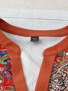 Linhara Camicetta in stile retrò con stampa in stile western, patchwork e motivi boho, adatta per il tempo libero, le vacanze e i festival musicali, in tessuto simile al lino, ideale per l'estate, per donne di taglia comoda - Castano - Visualizzare 6