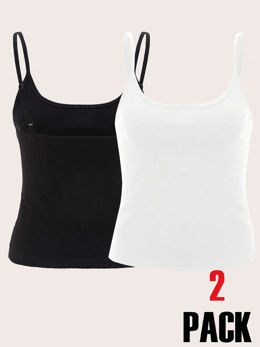 RueChic Set de 2 tops de tirantes de unicolor de mujer, minimalistas, casuales y cómodos para combinar con todo - Blanco y Negro - Ver 1