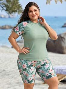 Swim Lushoire Women's Summer Vacation Beach Tropical Plant Print Tankini Set - Multicolor - View 5