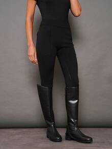 Activina Women's Casual Sports High Waist Equestrian Printed Pants - Black - View 6