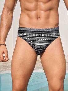 Manfinity KASUA 男士简约印花休闲泳裤 - 黑色 - 查看 2