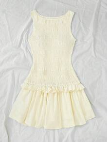 Elamini Vestido mini con volantes en el bajo, color albaricoque, para verano - Amarillo claro - Ver 5