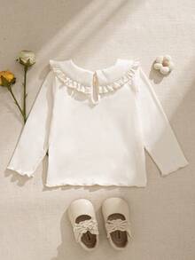 Souflis Souflis French Style Baby Girls' Elegant Long Sleeve Ruffle Collar Princess Blouse, Suitable For Vacation, Travel, Birthday Gift, Party, Spring/Autumn - Apricot - View 2