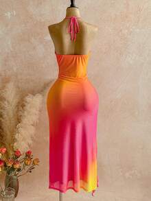 Soleia 春夏新款休闲度假西式海滩婚礼宾客礼服毕业早午餐连衣裙，适合圣帕特里克节、春假、复活节、音乐节等场合 - 优雅波西米亚热带风情垂褶领带系带彩色荷叶边开衩性感连衣裙 - 彩色 - 查看 2