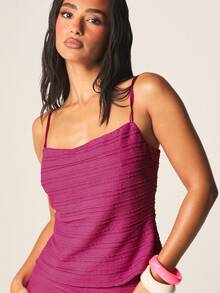 MISSGUIDED Top de tirantes ajustables con cuello cuadrado y textura acanalada para uso casual y en capas durante el verano, sin mangas y de moda - Rojo violeta - Ver 4