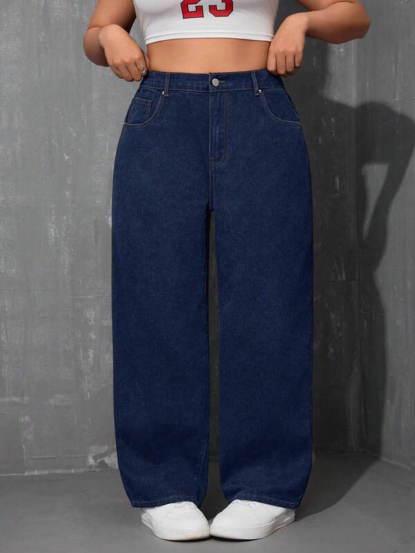 SHEIN ICON Plus Size Solid Color Casual Denim Jeans