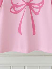 可爱甜美的蝴蝶结图案，女婴休闲简约圆领短袖基础款T恤，适合春夏日常、休闲、度假穿着，米白色、米粉色可选，春夏穿搭，女婴T恤，舒适休闲，时尚宝宝，儿童蝴蝶图案T恤，春夏服装，清爽舒适 - 彩色 - 查看 4