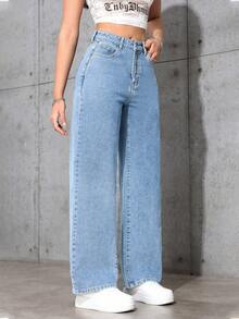 Jeanoix Women's Solid Color Minimalist Everyday Denim Pants - Light Wash - View 6