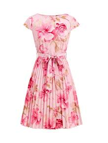 Ellevyn Romantic Elegant Waist Tie Rose Print Pleated Dress - Pink - View 6