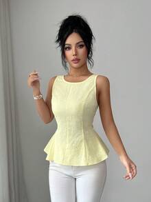 Elenzga Ladies Weave Elegant And Romantic Summer Vests - Yellow - View 4