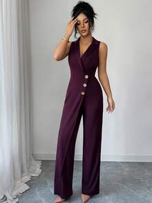 Elenzga Quần len liền thân thanh lịch mùa hè dành cho nữ - Màu đỏ tím - Xem 7