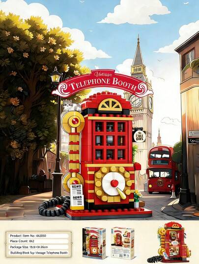 MINKOJA - SELECTS 589-662块积木，复古电话亭和复古街机积木套装，兼容玩具，高难度拼装积木，装饰性积木套装，创意3D拼装场景模块，时尚桌面摆件，适合作为生日/万圣节/圣诞节/情人节/节日礼物，家居装饰配件，收藏品，适合14岁及以上玩具爱好者