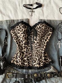 Attitoon 女士蝴蝶结装饰荷叶边豹纹无缝吊带背心 - 彩色 - 查看 8