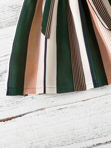 SHEIN 小女童塊狀條紋無袖繫腰帶連衣裙 - 彩色 - 查看 5