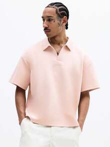 SUMWON Men's Box Fit Embroidered Polo Shirt Short Sleeve Collared Summer Casual Classic Boxy Cut Top - Apricot - View 1