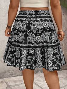 Breezaya 节日荷叶边撞色绳多功能休闲褶皱大码半身裙 - 黑色 - 查看 2