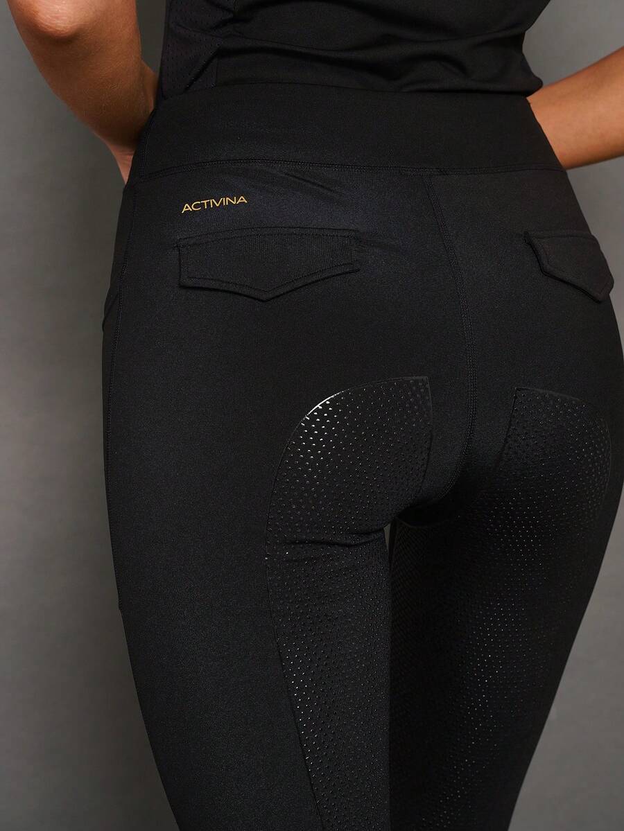 Activina Women's Casual Sports High Waist Equestrian Printed Pants - Black - View 1