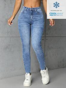 Rivivi Quần jean denim nữ màu trơn kiểu dáng thường ngày - Rửa nhẹ - Xem 6