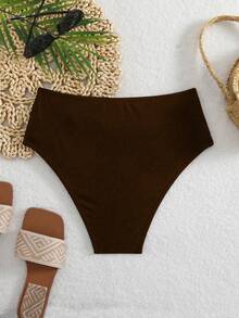 Shapewave Women's Summer Casual Vacation Ribbed High Waist Shorts, Tummy Control Black Swimsuit Bottom - Brown - View 2