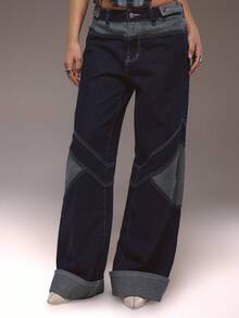 MUSERA Detail Dark Wash Denim Jeans Winter Cute Streetwear Going Out Casual Western Born Faded - Medium Wash - View 2