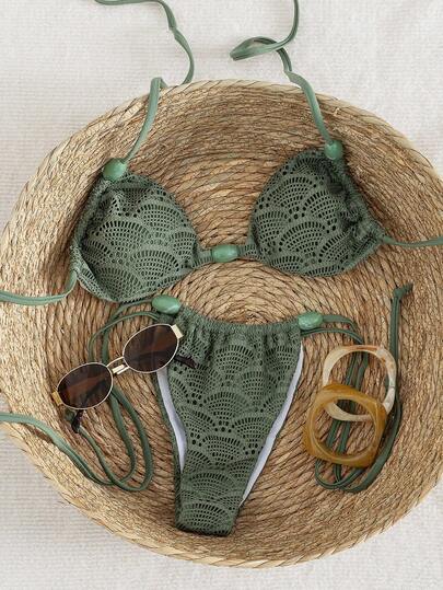 Swim Vcay Women's 2-Piece Swimsuit Set, Sexy Halter Tie Solid Color Beach Wear, Elegant Resort Style, Spring/Summer