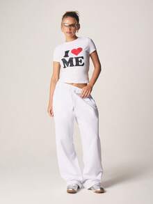 MISSGUIDED 我爱我自己图案印花短袖圆领纯棉T恤，表达自爱励志宣言，休闲夏季上衣 - 白色 - 查看 3