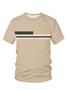 Manfinity Homme Plus Size Men Stripe Print Round Neck Short Sleeve T-Shirt For Summer - Multicolor - View 2