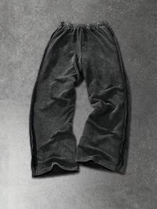 Manfinity EMRG 男士时尚印花弹力腰抽绳休闲雪花裤 - 黑色 - 查看 2