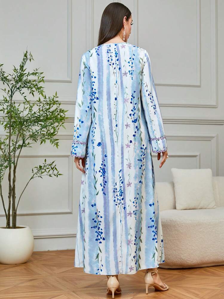 Yasmyna Đầm dài dáng rộng họa tiết hoa dành cho nữ, thích hợp mặc hàng ngày và đi nghỉ mát. - Màu xanh lam - Xem 2