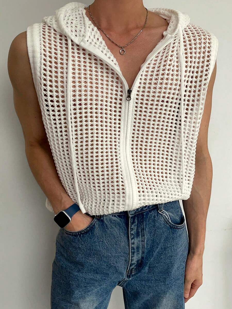 DAZY Áo khoác cardigan nam có mũ, thoáng khí, thích hợp cho mùa hè. - trắng - Xem 1