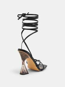 Glitzique Crystal High Heel Lace Up Sandals For Women Valentines Spring Shoes Summer Shoes - Black - View 7