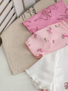 SHEIN Bộ 3 món đồ mùa hè cho bé gái, bộ đồ ngắn tay chấm bi phong cách thường ngày cho bé gái. - Nhiều màu - Xem 5